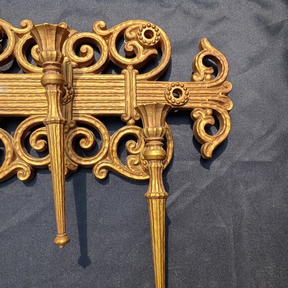 HOMCO Candelabra Gold 3 Arm Candle Holder MCM Hollywood Regency Gothic VIntage - Picture 9 of 13